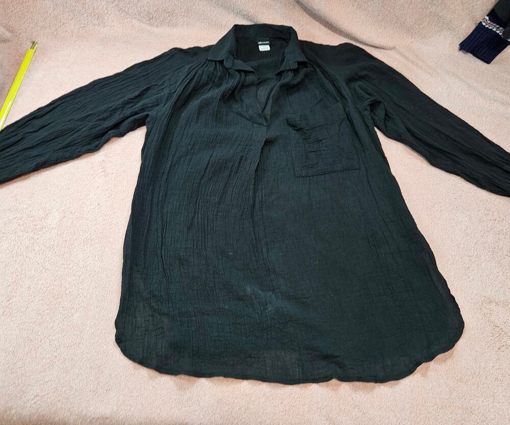 Dotti Black 100% Cotton Gauze Button Front Shirt Sz S Long Sleeve Pocket Blouse